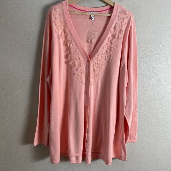 Isaac Mizrahi Live! Womens Plus 3X Pink Embellished Cardigan Floral Accents Knit - Picture 10 of 12